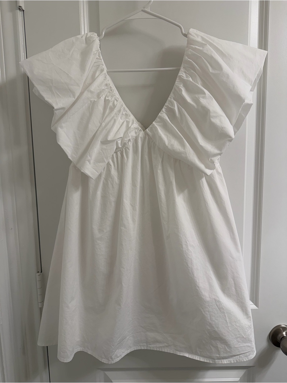 White Ruffle V-Neck Mini Dress
